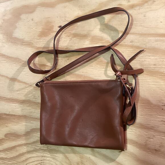 Vintage Brown Faux Leather Crossbody Double Zipper Purse - Picture 1 of 9